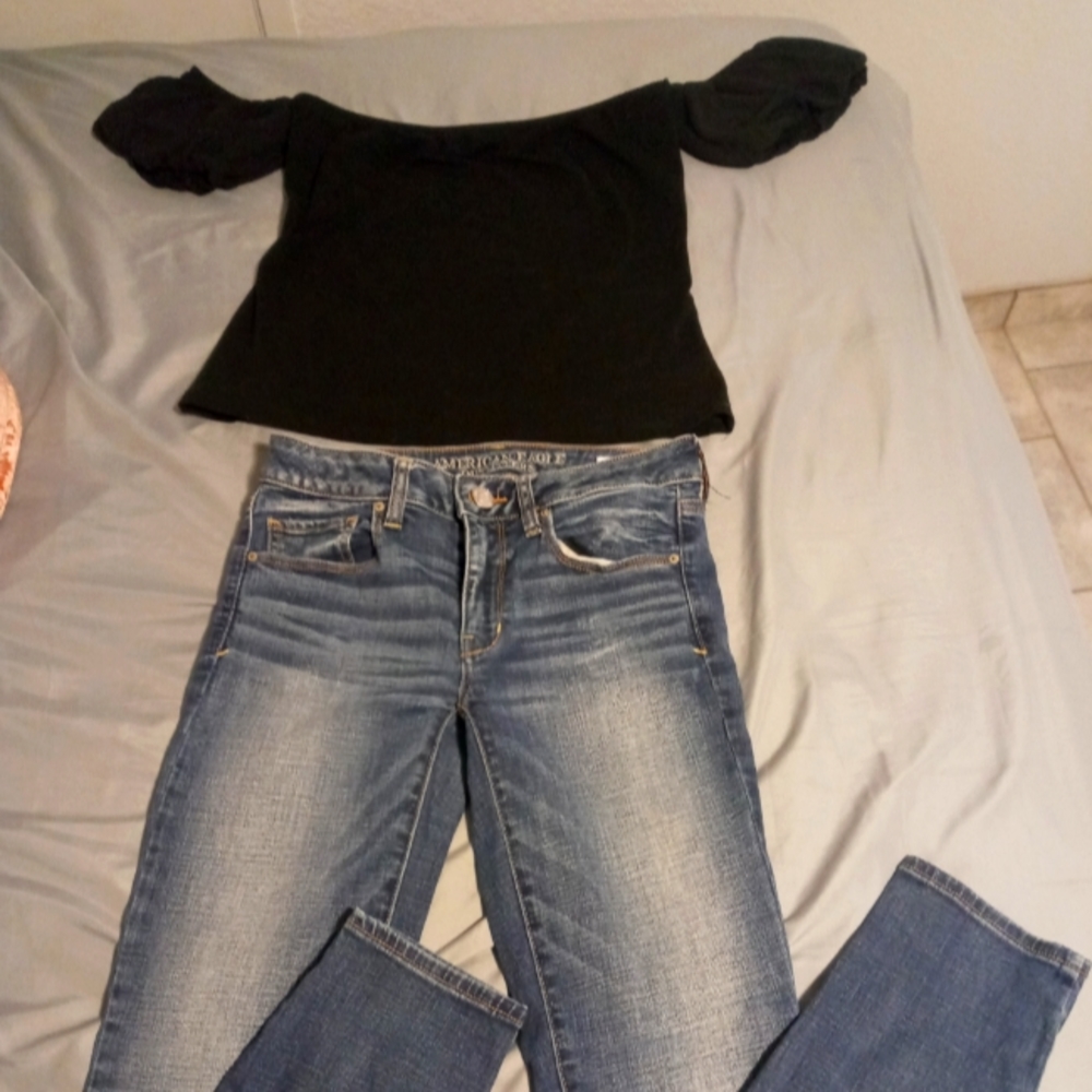 Bundle American eagle jeans and express black blus